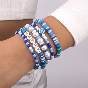NEW Colorful Clay Bead Happy Floral Stack Bracelet